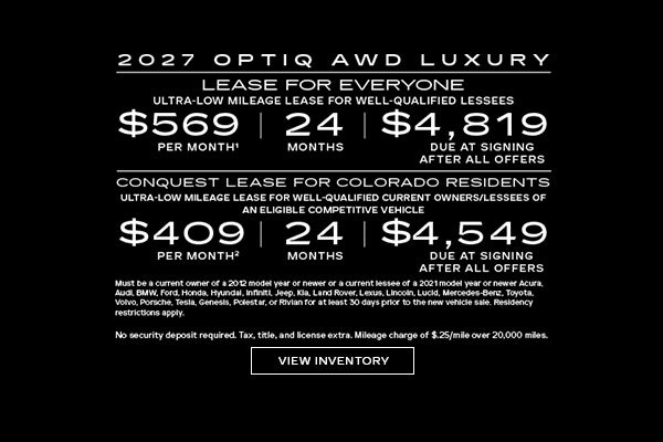 2027 OPTIQ AWD LUXURY. Ultra-low milege lease for well-qualified lessees. $569 per month 24 month...
